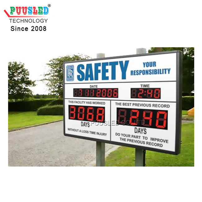 Custom Led Production Display Red Color Digit Factory Led Safety Electronic Score Board