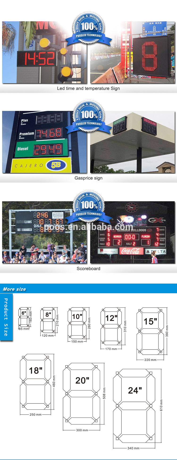 high quality gas station price led sign board