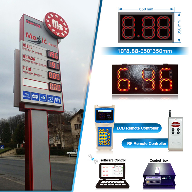 Hot Sale Waterproof 7 Segment 12'' Single Red 8.88 Gas Station Led Display