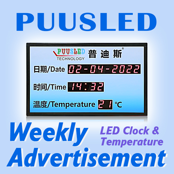 PUUSLED WEEKLY--Indoor LED Time & Temperature Signs LED Display Board