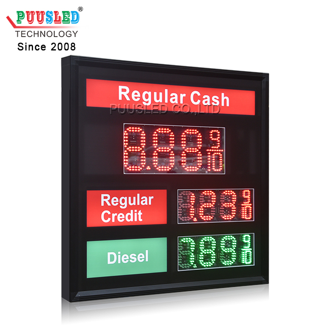LED Gas Price Sign 3 Lines Portable Fuel Price Display Board 6.0 4.0 Inch Outdoor Aluminum Frame Gas Station Price Panel