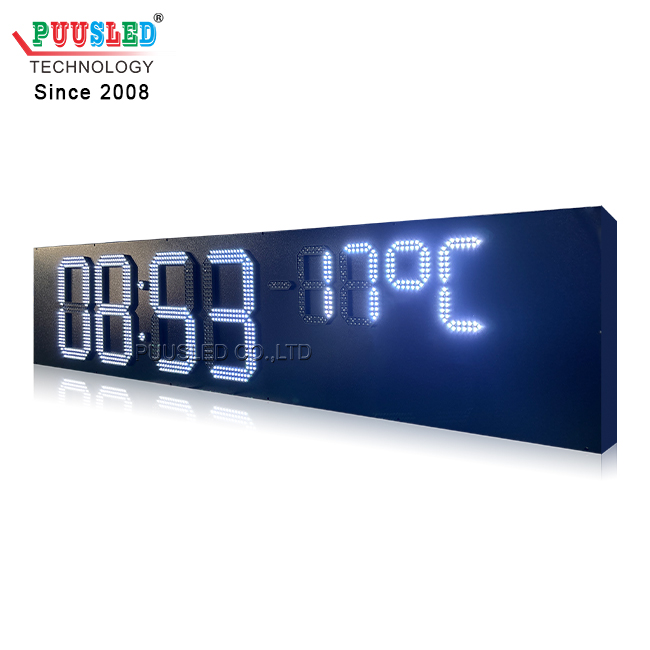 PUUSLED Outdoor Brightness Digital Timer Large Size LED Digital Clock Temperature Signs with Iron Cabinet White for Buildings