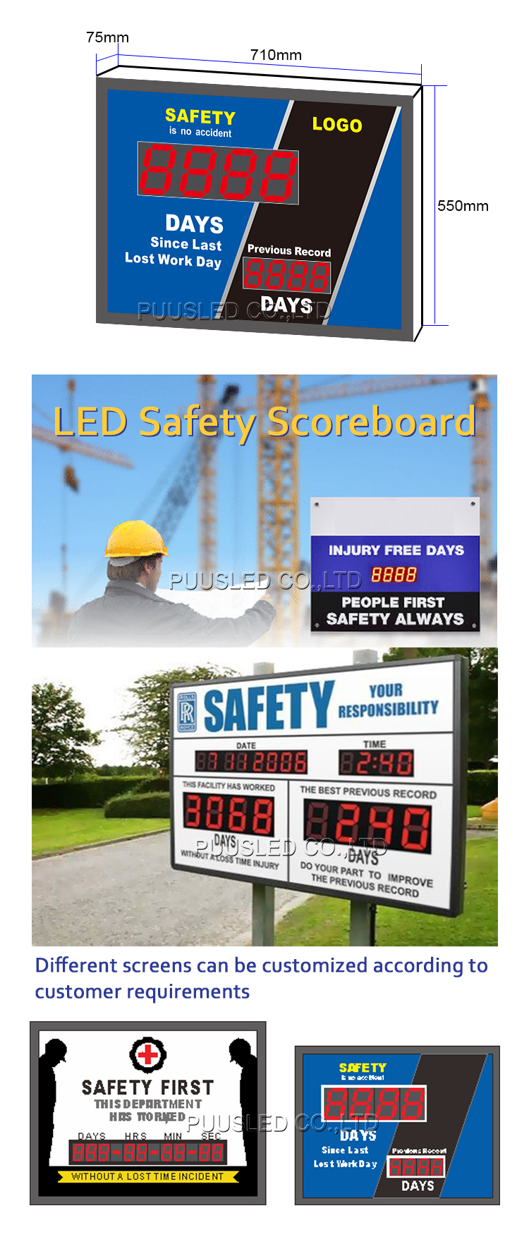 Indoor Led Safety Days Board Led Product Board LED Health And Safety