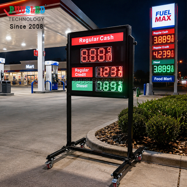 LED Gas Price Sign 3 Lines Portable Fuel Price Display Board 6.0 4.0 Inch Outdoor Aluminum Frame Gas Station Price Panel