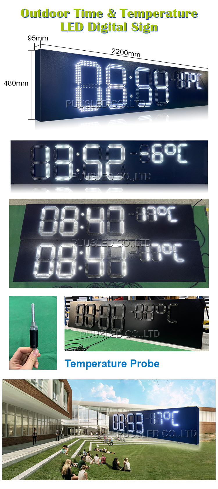 LED time and temperature sign