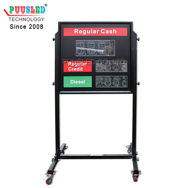 LED Gas Price Sign 3 Lines Portable Fuel Price Display Board 6.0 4.0 Inch Outdoor Aluminum Frame Gas Station Price Panel