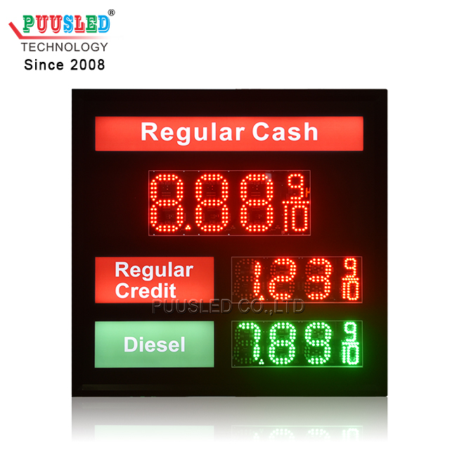 LED Gas Price Sign 3 Lines Portable Fuel Price Display Board 6.0 4.0 Inch Outdoor Aluminum Frame Gas Station Price Panel