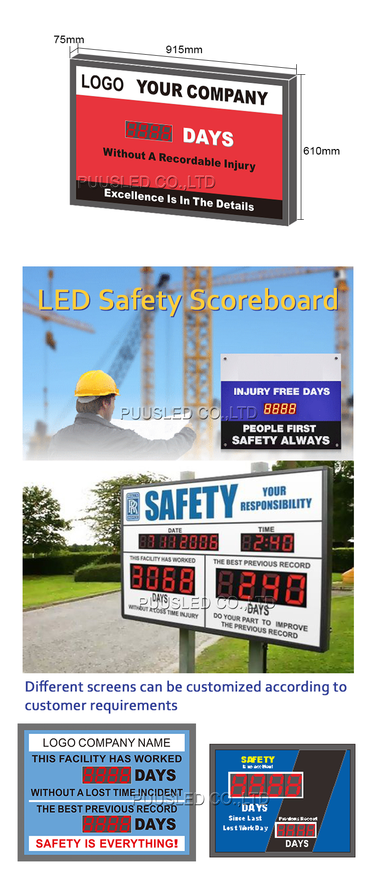 Digital LED Safety Scoreboard Signs with Frame