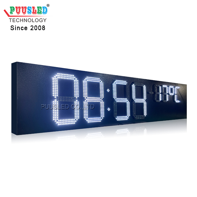 PUUSLED Outdoor Brightness Digital Timer Large Size LED Digital Clock Temperature Signs with Iron Cabinet White for Buildings